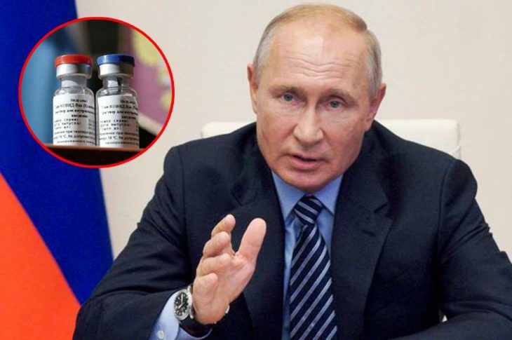 Vladimir Putin, presidente de Rusia y unos viales con vacunas contra el Covid-19