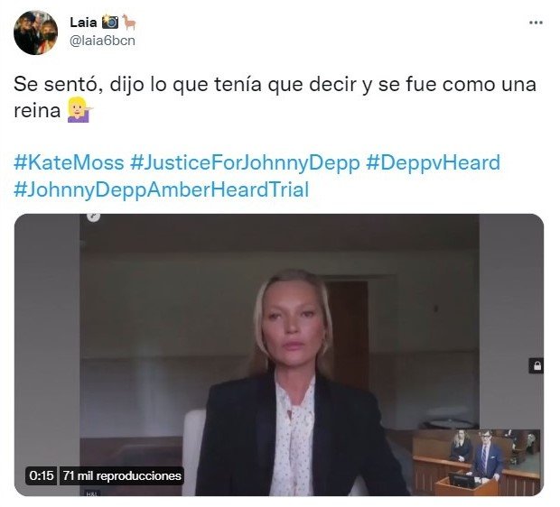 Tweet sobre los fanáticos que aplauden a Kate Moss por testificar en la corte 