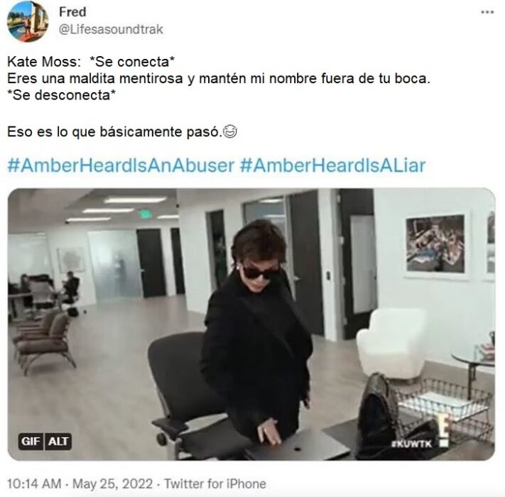 Tweet sobre los fanáticos que aplauden a Kate Moss por testificar en la corte 