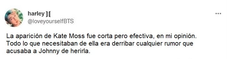 Tweet sobre los fanáticos que aplauden a Kate Moss por testificar en la corte 