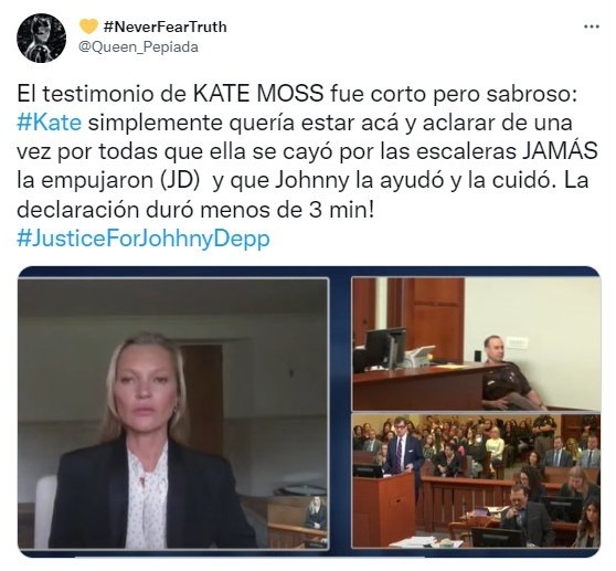 Tweet sobre los fanáticos que aplauden a Kate Moss por testificar en la corte 