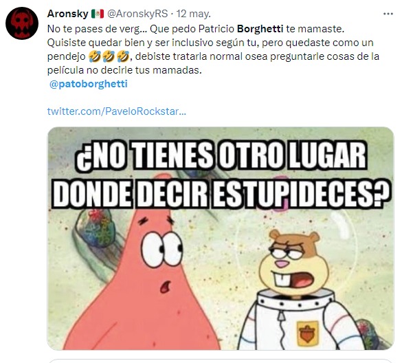 meme reacción de Arenita por comentario de Pato Borghetti