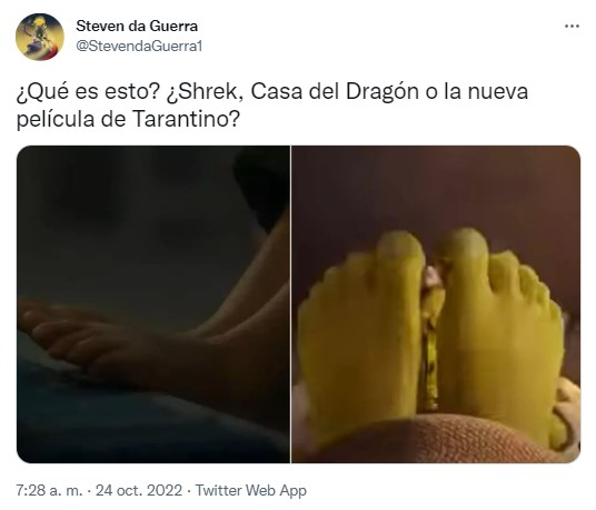 captura de un tuit que asegura la casa del dragón se parece a Shrek