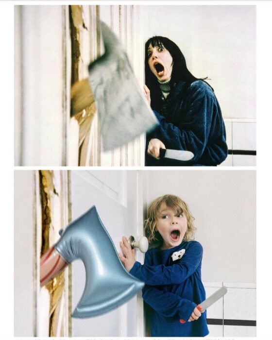 imagen de una niña que recrea una escena de la película el resplandor