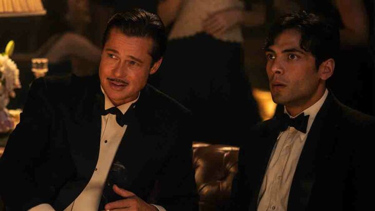 Brad Pitt junto a Diego Calva en sus personajes de la película Babylon