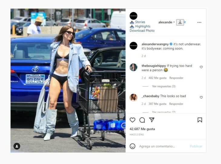 captura de pantalla de una publicación de la diseñadora Alexander Wang en Instagram