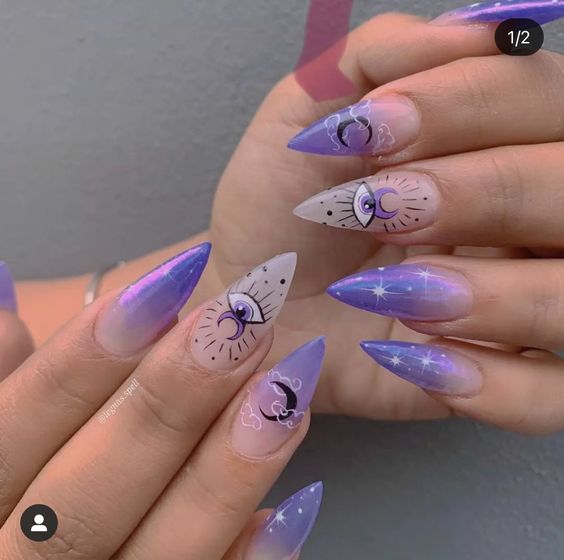 manicura degradado morado; Manicuras para abrir tu tercer ojo de bruja y alejar las malas vibras