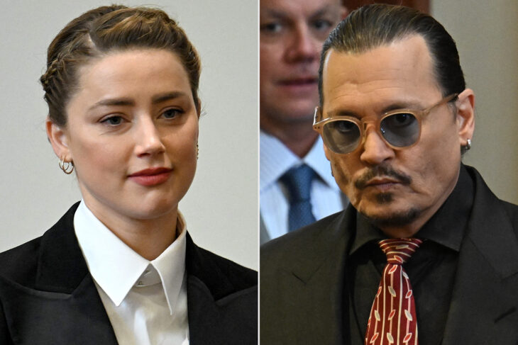 Johnny Depp y Amber Heard durante el juicio por difamación