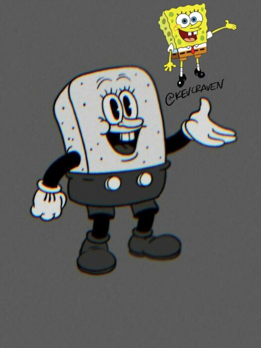 Dibujo de Bob Esponja si hubiera sido en los años 1930
