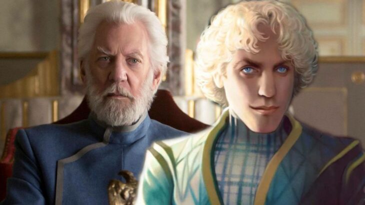 imagen del actor que interpreta a Coriolanus Snow en los Juegos del Hambre junto a una versión animada