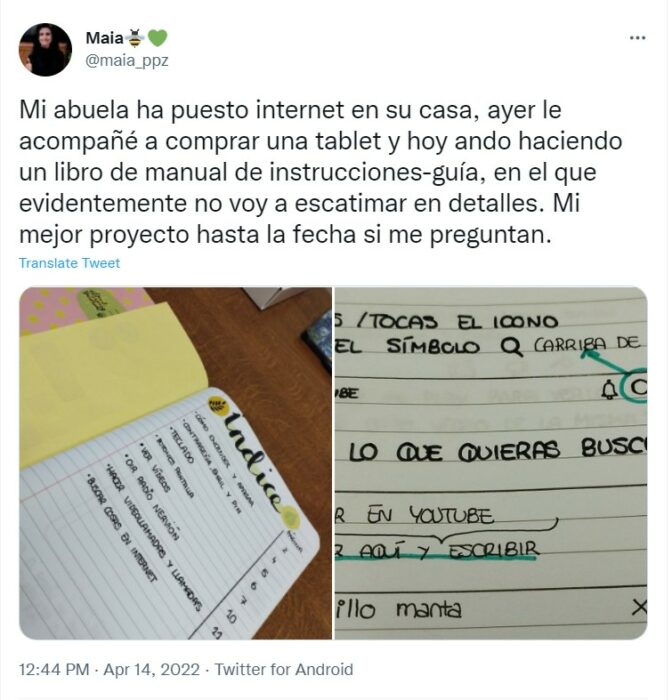 Publicación de Maia en Twitter