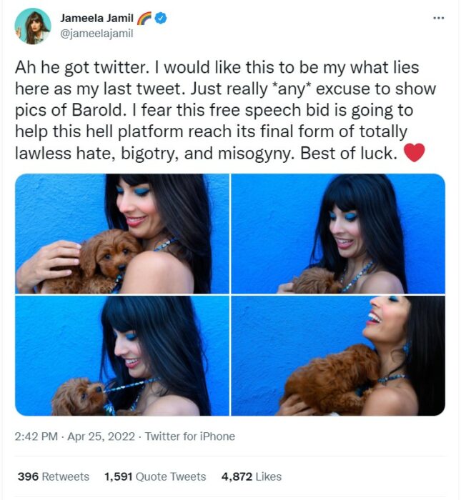 Captura del tuit de Jameela Jamil