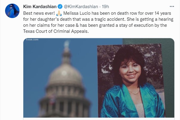 Tuit de Kim sobre Melissa Lucio