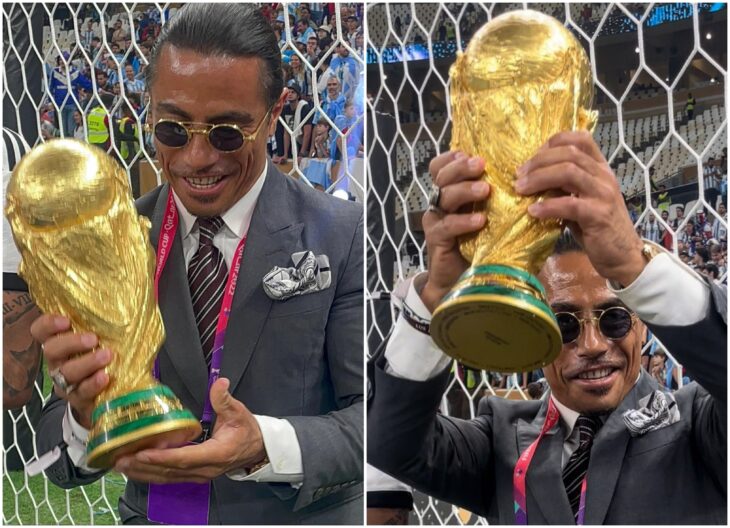 Salt Bae sosteniendo la copa del mundial Qatar 2022