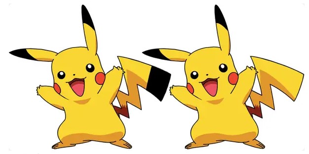 Pikachu con y sin la cola de color negro