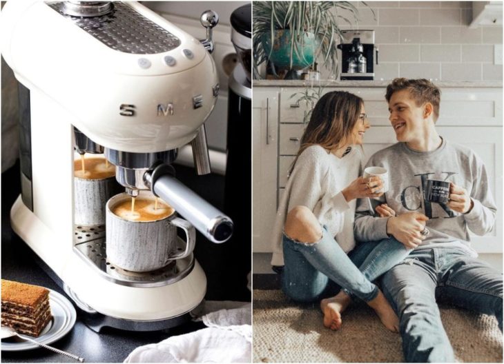 Pareja bebiendo café expreso