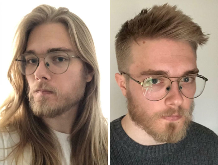 Chico con lentes; 14 Hombres antes y después de cortar su melena