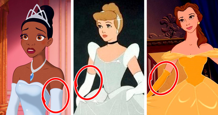 imágenes comparativas de la princesa Tiana, Cenicienta y Bella 