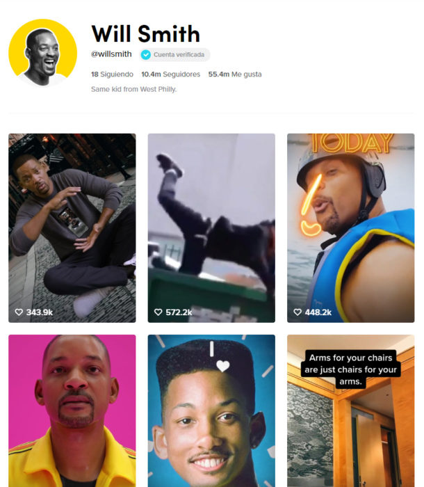 Página de TikTok de Will Smith