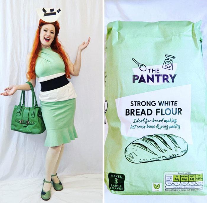 mujer vestida de un paquete de harina 