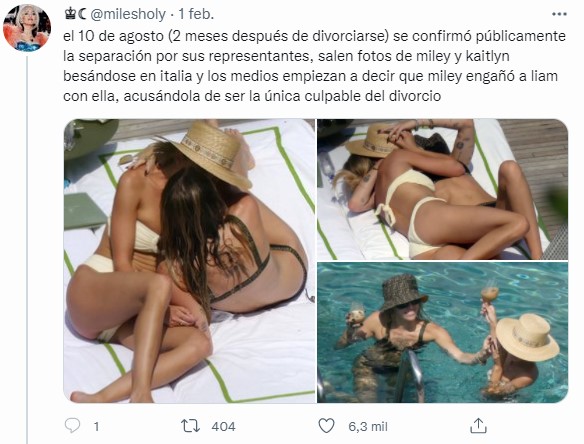 Hilo de Twitter que muestra la relación de Miley y Liam
