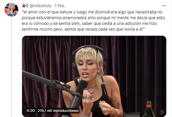 Hilo de Twitter que muestra la relación de Miley y Liam
