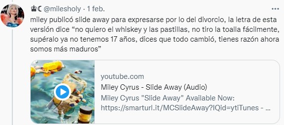 Hilo de Twitter que muestra la relación de Miley y Liam
