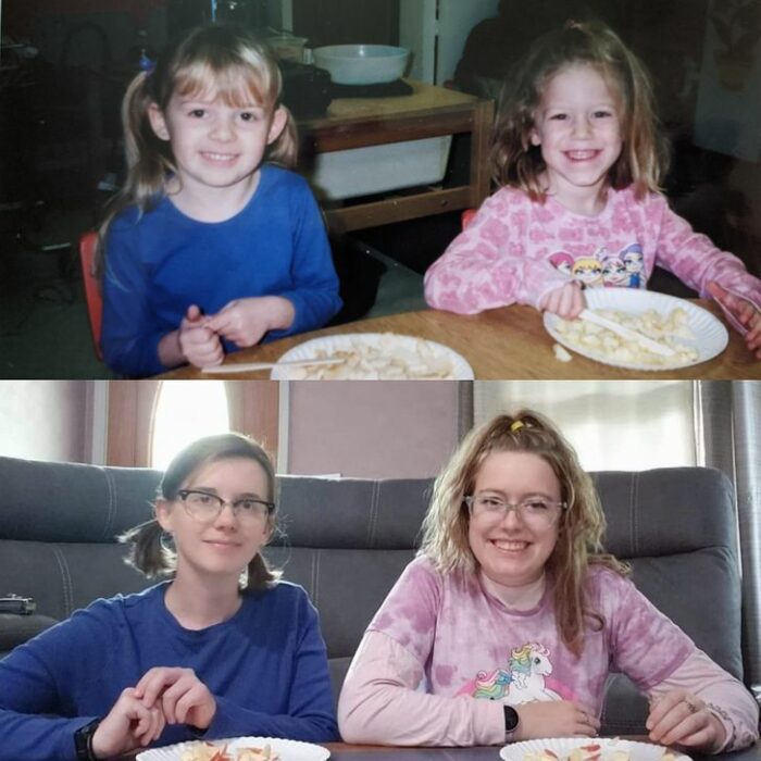 hermanas desayunando; Fotos antes y ahora que nos traen el aroma de la nostalgia
