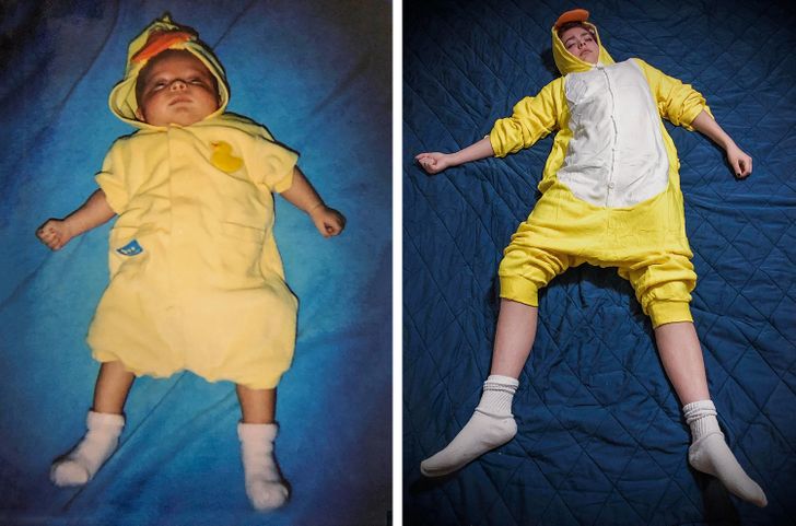 hombre con pijama de pollito; Fotos antes y ahora que nos traen el aroma de la nostalgia