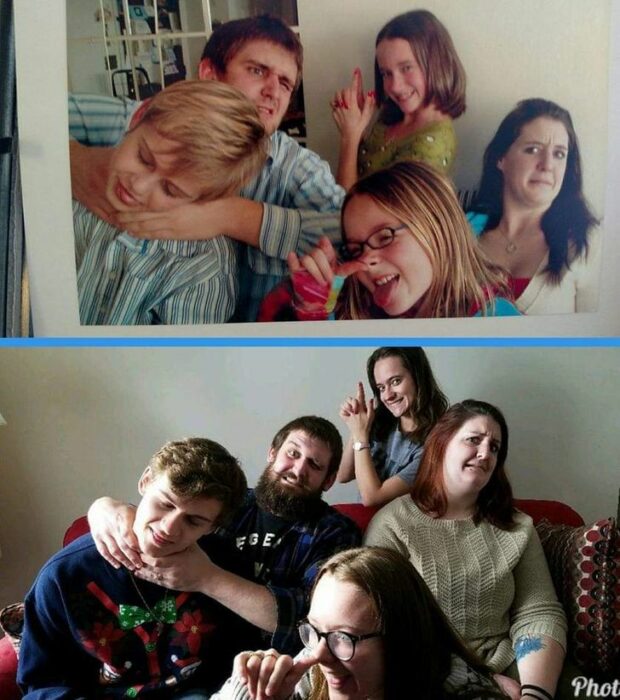 familia sonriendo; Fotos antes y ahora que nos traen el aroma de la nostalgia