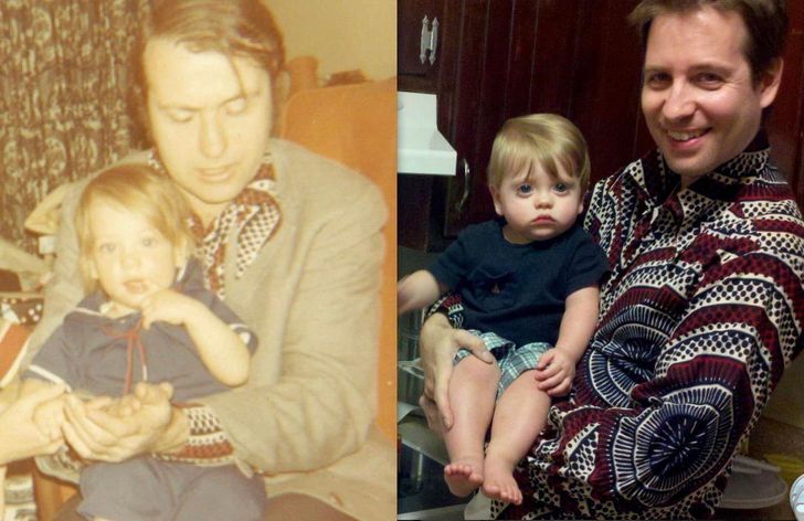 hombre cargando a un bebé; Fotos antes y ahora que nos traen el aroma de la nostalgia