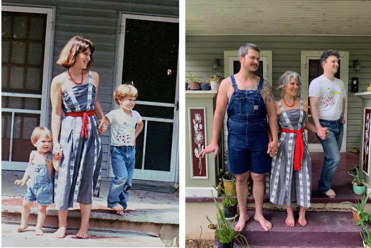 madre e hijo en el pórtico; Fotos antes y ahora que nos traen el aroma de la nostalgia