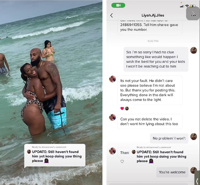 captura de pantalla de una mujer con un hombre a lado de una conversación