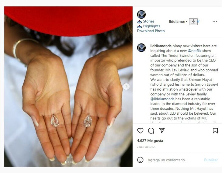 Captura de pantalla de una publicación en Instagram