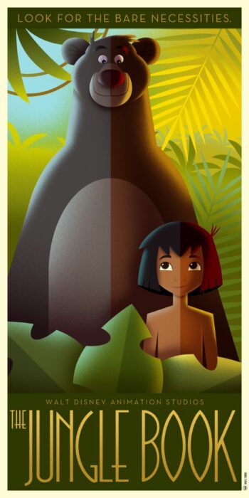 póster de la película el libro de la selva en versión art déco