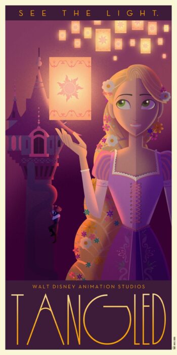 póster de la película enredados en versión art déco