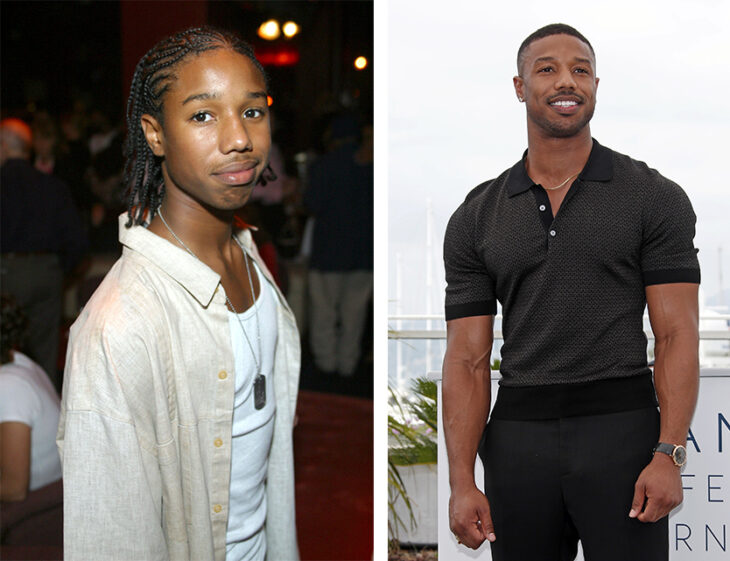 Imagen comparativa del antes vs ahora del actor Michael B. Jordan