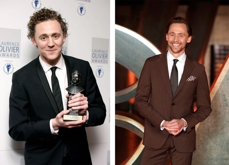 imagen comparativa del actor Tom Hiddleston en sus inicios vs ahora