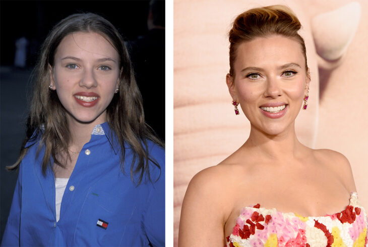 imagen comparativa de la actriz Scarleth Johansson en sus inicios vs ahora