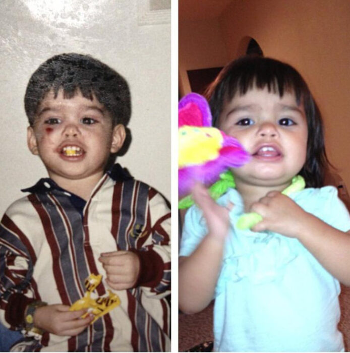 Comparación de hijos con sus padres en las que parecen gemelos
