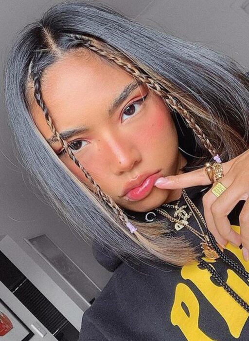doble trenza delgada ;14 Peinados con trencitas al frente para unas fotos aesthetic