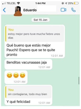 captura de pantalla de una conversación en whats con Eduardo
