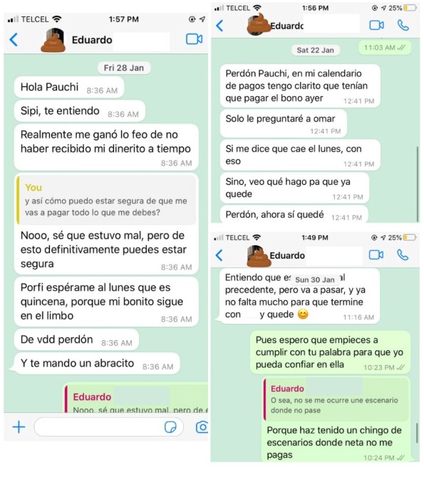 conversaciones de unas conversaciones en Whatsapp donde una chica le cobra dinero a un chico