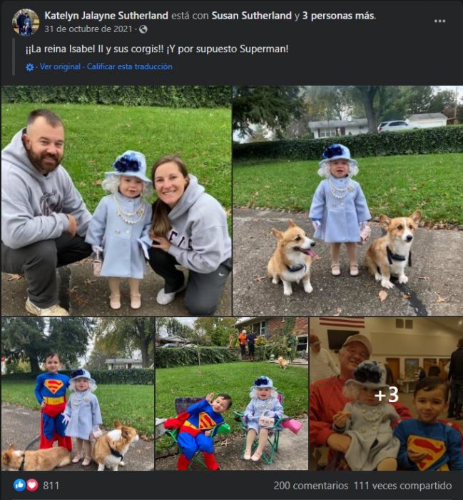 captura de pantalla de Facebook de la mujer que disfrazó a su hija de la Reina Isabel II