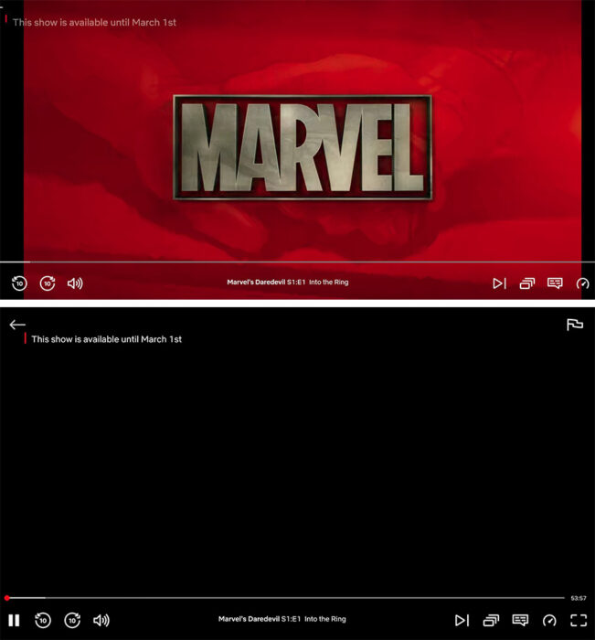 capturas de pantalla de televisores viendo alguna serie de Marvel