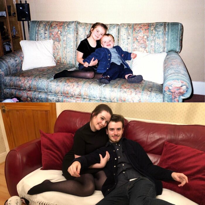 Hermanos jugando; Personas en internet recrean fotos antiguas y el resultado es pura dulzura