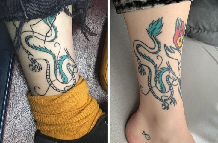 Dragón; 14 Tatuajes en el día en que se hicieron vs actualmente