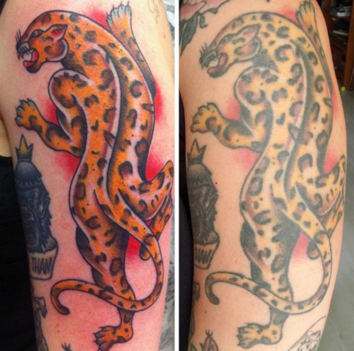 Leopardo; 14 Tatuajes en el día en que se hicieron vs actualmente