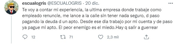 comentario a respuesta a un chico que renunció por no tener vacaciones 