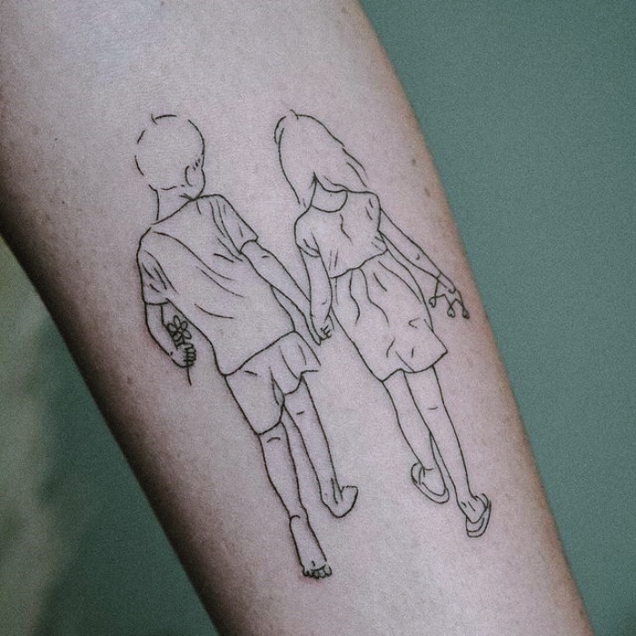 tatuajes con diseño de línea fina, fine line, one line, un solo trazo en forma de mariposa, flores, limones, retratos, animales, corazones
